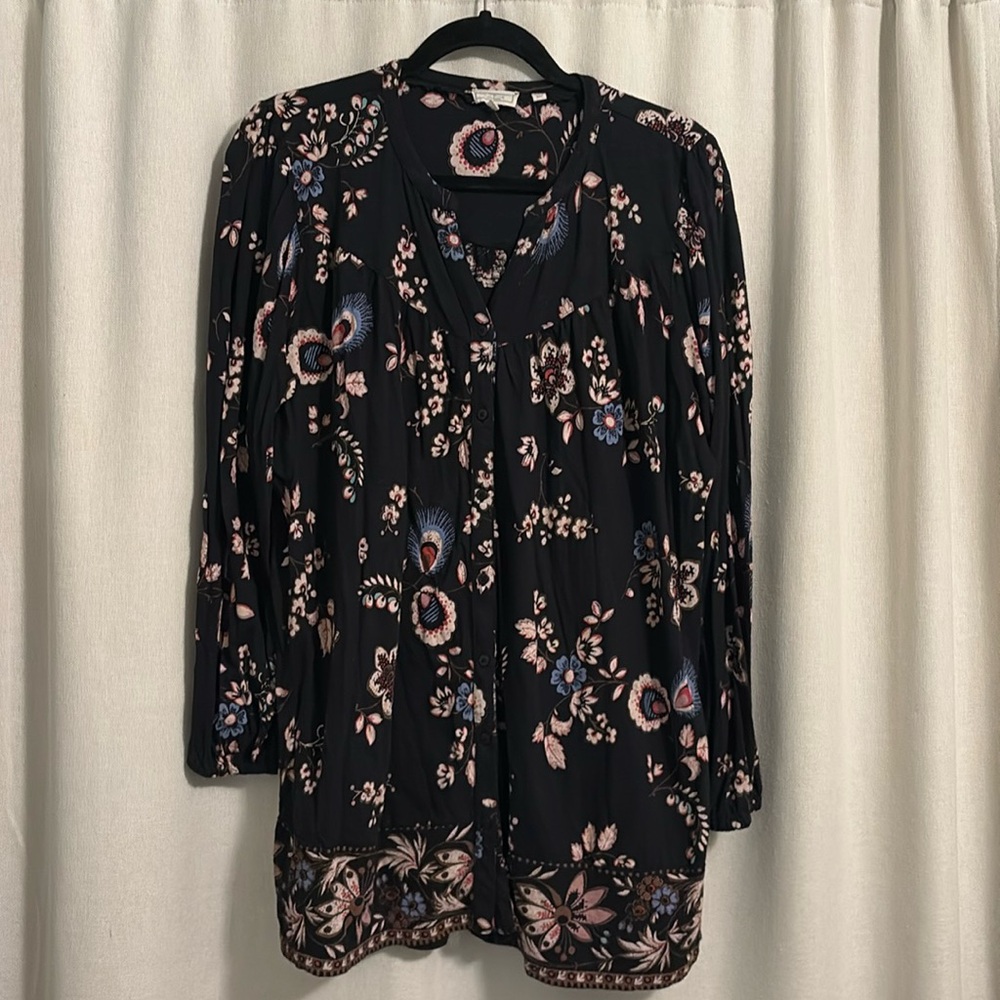 Fat Face longline black floral top US 12